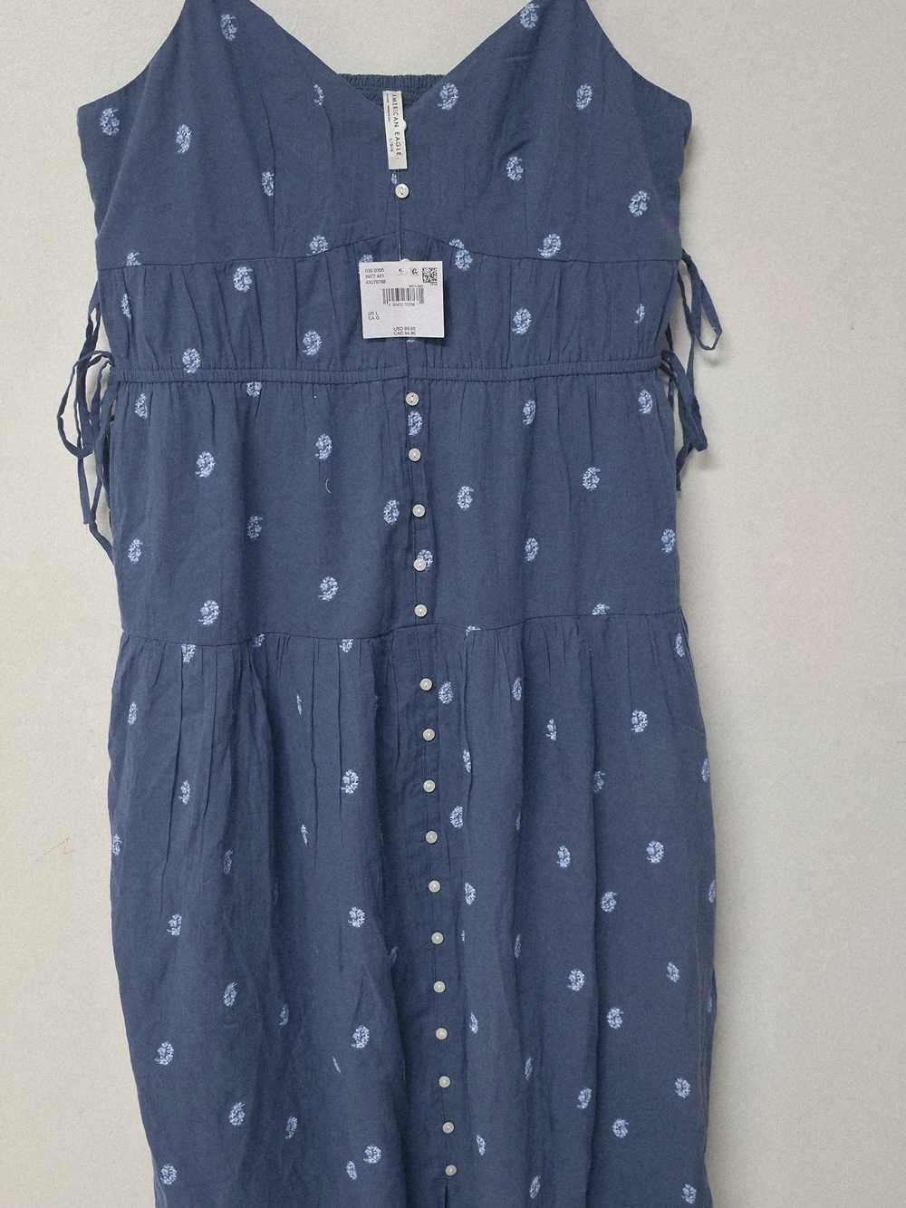 Girls' Navy Blue Button-Front Sundress with Floral Print